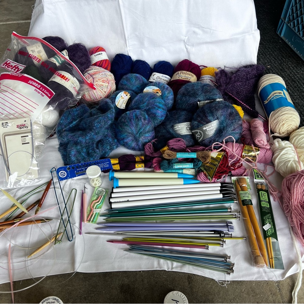 Vintage Colorful Yarn and Knitting Needle Set bundle